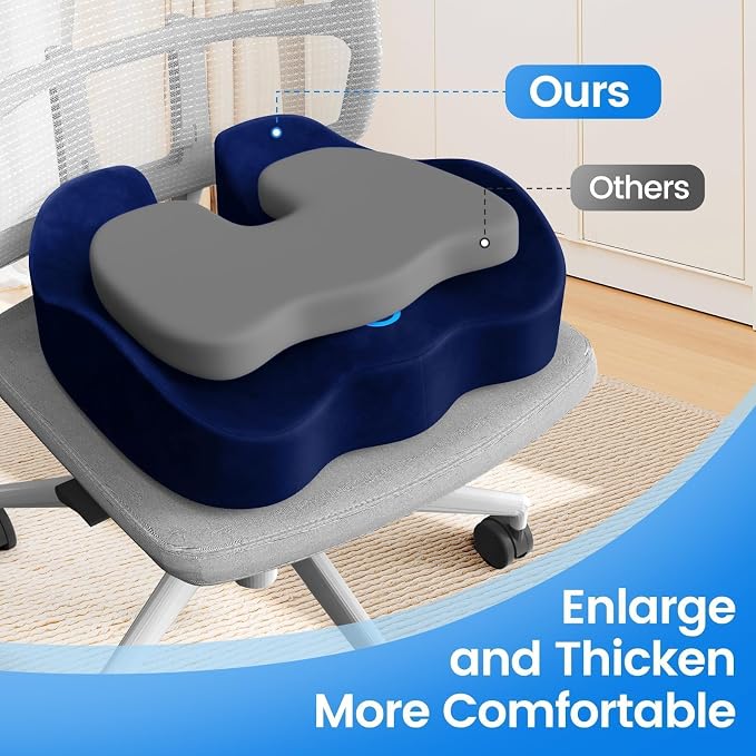 Seat Cushion, Non-Slip Memory Foam Chair Cushion for Taibone, Blue/X-Large | Chair Pillow with Handles for Car Office Chair, Tailbone/Sciatica Easing& Post-Surgery Recovery Chair Cushion - Image 6