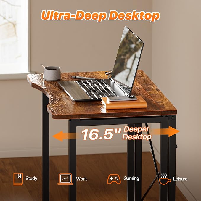 Huuger Folding Desk for Small Spaces, 23.6 Inch Foldable Computer Table | Easy Assembly, Small Writing Work Office Computer Desk, for Home Office, Study, Bedroom, Dorm, Space Saving, Rustic Brown - Image 4