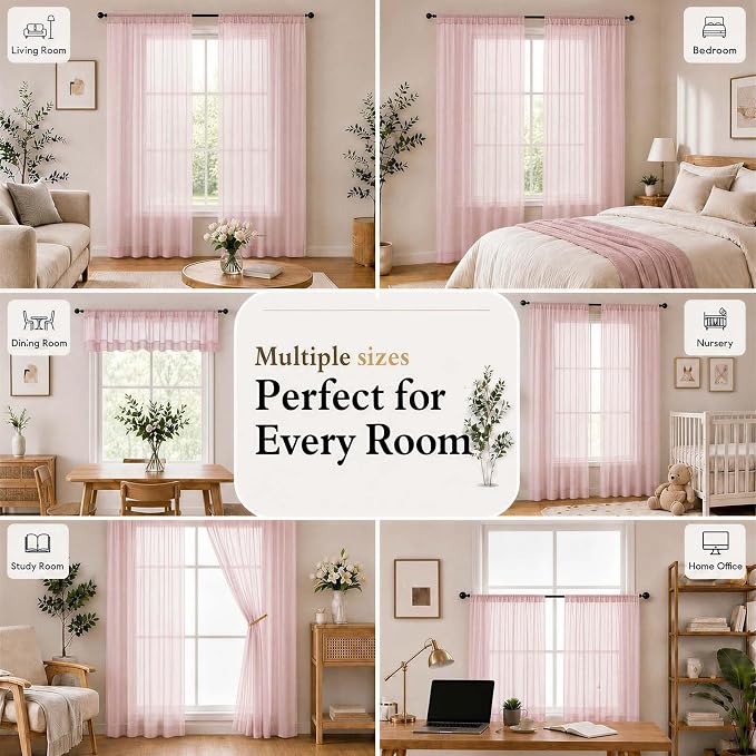 Blush Sheer Curtains 84 Inch Long 2 Panels for Living Room 52" Wide | Sheer White Curtains for Bedroom, Elegant Airy Light Filtering Window Treatments, Rod Pocket, 2pcs Each Panel 52" W x 84" L - Image 8