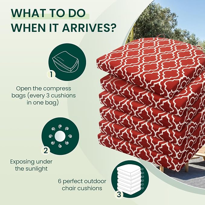 HARBOREST Outdoor Chair Cushions Set of 6, Water Resistant Patio Chair Cushions with Ties, Outdoor Seat Cushions for Patio Furniture, 17"x16"x2", Wine Red Geometry - Image 5