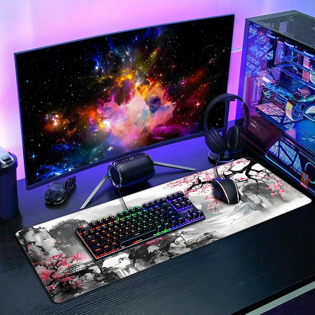 Japanese Cherry Blossom Mouse Pad,XXL 35.4"x15.7" Big Gaming Mousepad,Sakura Large Extended Mouse Mat,Non-Slip Rubber Base Waterproof with Stitched Edges for Gaming Office Home - Image 7