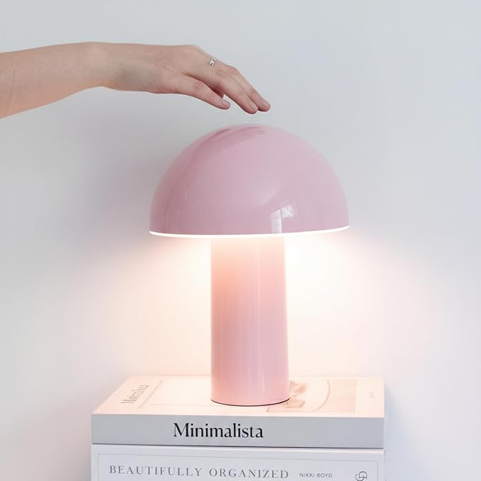 Brightech Celia Mood Lamp – 10" Touch-Controlled Mushroom Table Lamp, Cordless & Dimmable LED, Portable & Rechargeable Bedside Night Light, Sustainable Recycled Modern Patio Lamp for Home Décor – Pink - Image 9