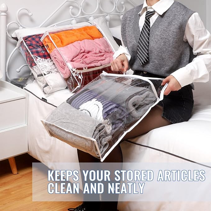 Shappy 6 Packs Clear Plastic Storage Bags with Zipper, 16 X 14 X 4 Inch | Sweater Bags, Moth Proof Protection, Vinyl, For Blankets Clothes Bed Sheet Comforters Pillows Quilt Closet Linen Organizer - Image 4