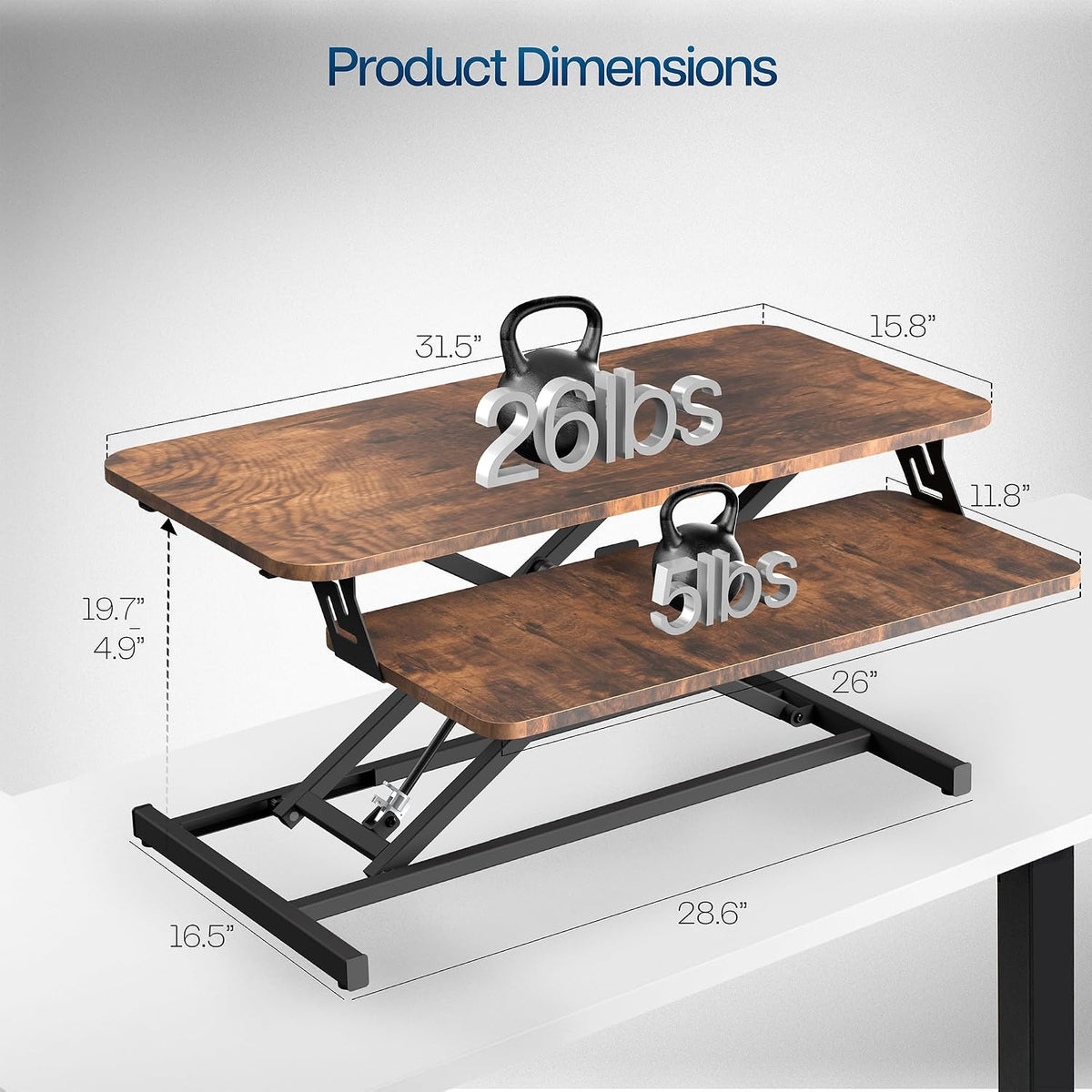 VIVO Manual Height Adjustable Standing Desk Riser, 32" Vintage Brown Top - Image 3