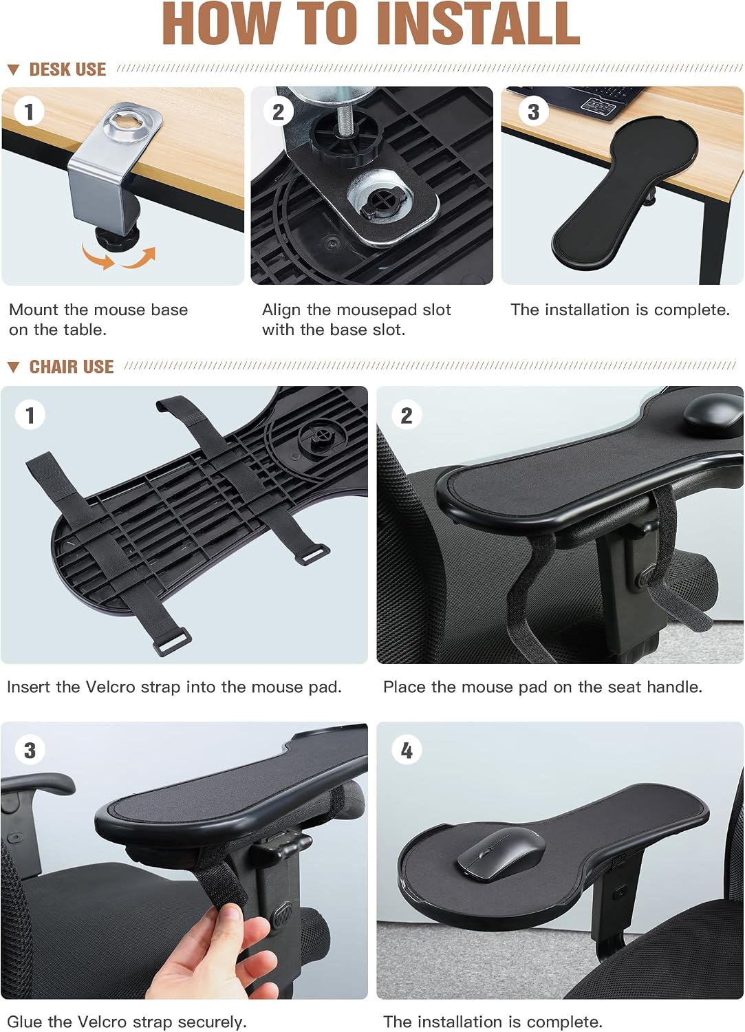 Upgrade Chair arm Mouse pad, Ergonomic Arm Rest Mouse Pads for Chairs and Desk, Adjustable Mouse Tray,Forearms Pressure Relief Computer Desk Extender, Black (Black（YU8351）) - Image 6