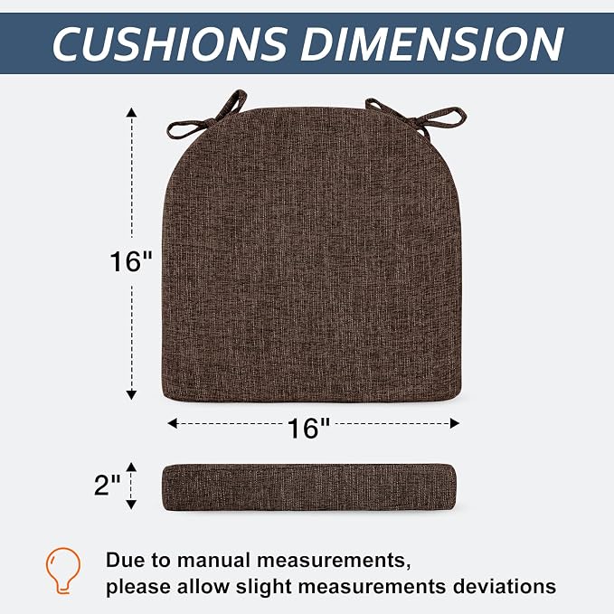 Basic Beyond Chair Cushions for Dining Chairs 6 Pack, Kitchen Chair Cushions with Ties and Non Slip Backing, 16 x 16 inches Chair Pads for Dining Chairs (Brown) - Image 2