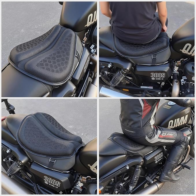 Motorcycle Gel Seat Cushion - Foldable Soft Pressure Relief Pad with Petal Ergonomic Design & 3D Honeycomb Breathable Structure, Cool & Comfortable for Long Rides (Black) - Image 7