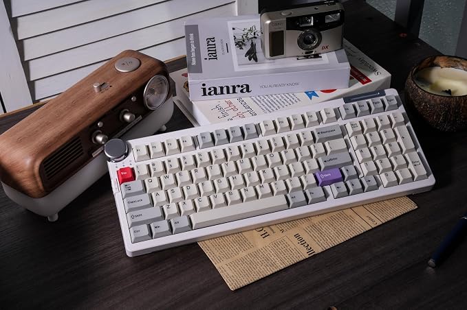 ZORNHER ZH980 Pro Wireless Mechanical Keyboard with Metal Knob,95% Thocky Gaming Keyboard with Number,Creamy Keyboard with Number Pad,Creamy Sounding Switches,QMK/VIA,Classic Vintage Retro White - Image 2