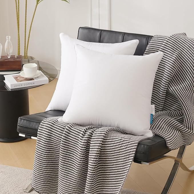 Oubonun 18"x18" Pillow Inserts (Set of 4) - 100% Cotton Cover, Square Throw Pillow Inserts for Couch, Sofa, Bed - Decorative 18 Inch White Pillow Inserts - Image 7