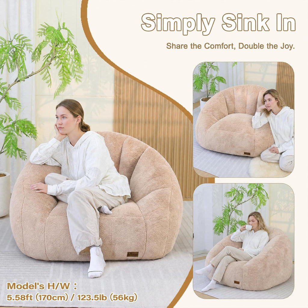Giant Bean Bag Chair for Adults, Teens and Kids, Cozy Fluffy Corduroy Beanbag Chair with Filler, Large Floor Lounge Sofa for Living Room, Bedroom, Dorm, Gaming and Reading(XL-Brown) - Image 4