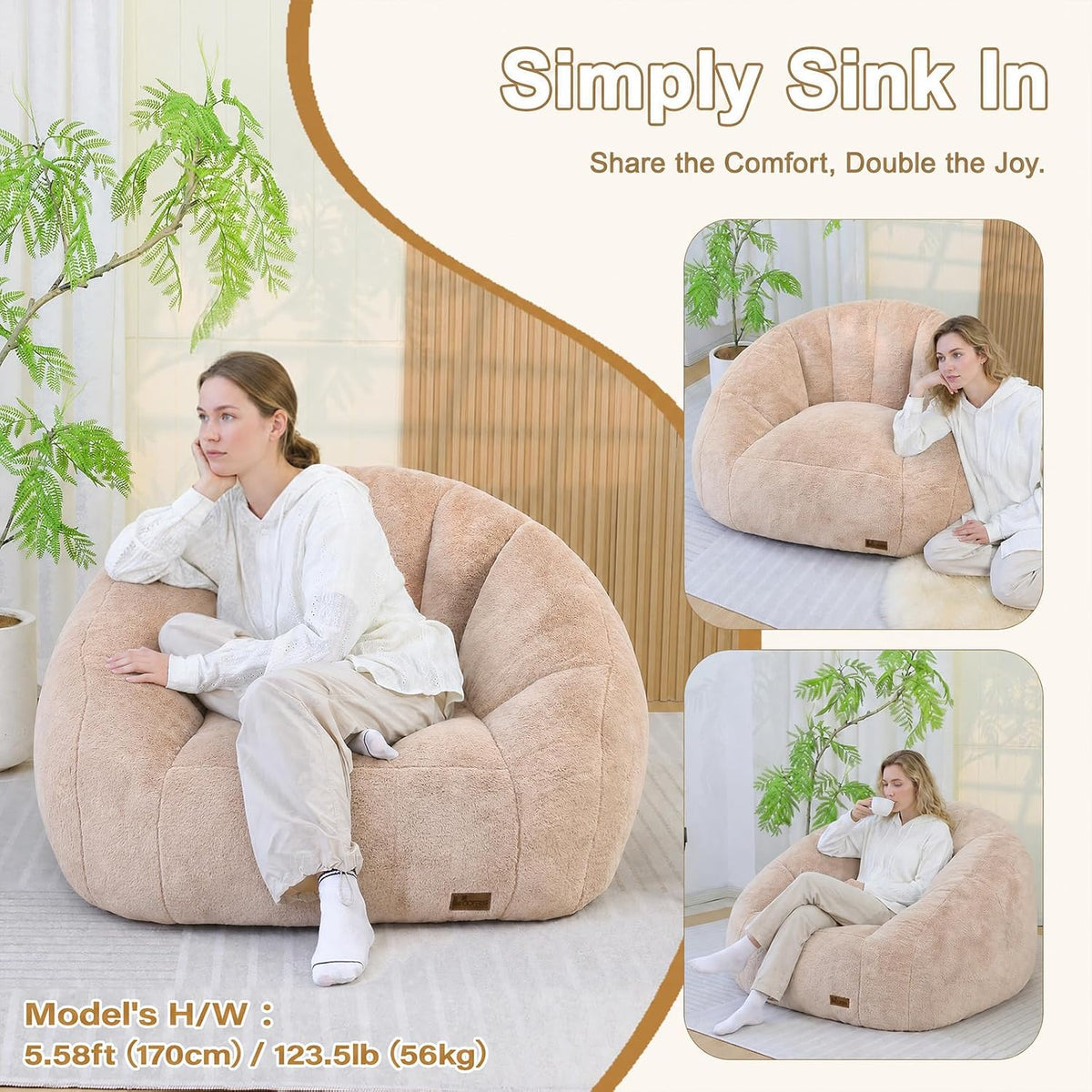 Giant Bean Bag Chair for Adults, Teens and Kids, Cozy Fluffy Corduroy Beanbag Chair with Filler, Large Floor Lounge Sofa for Living Room, Bedroom, Dorm, Gaming and Reading(XL-Brown) - Image 4