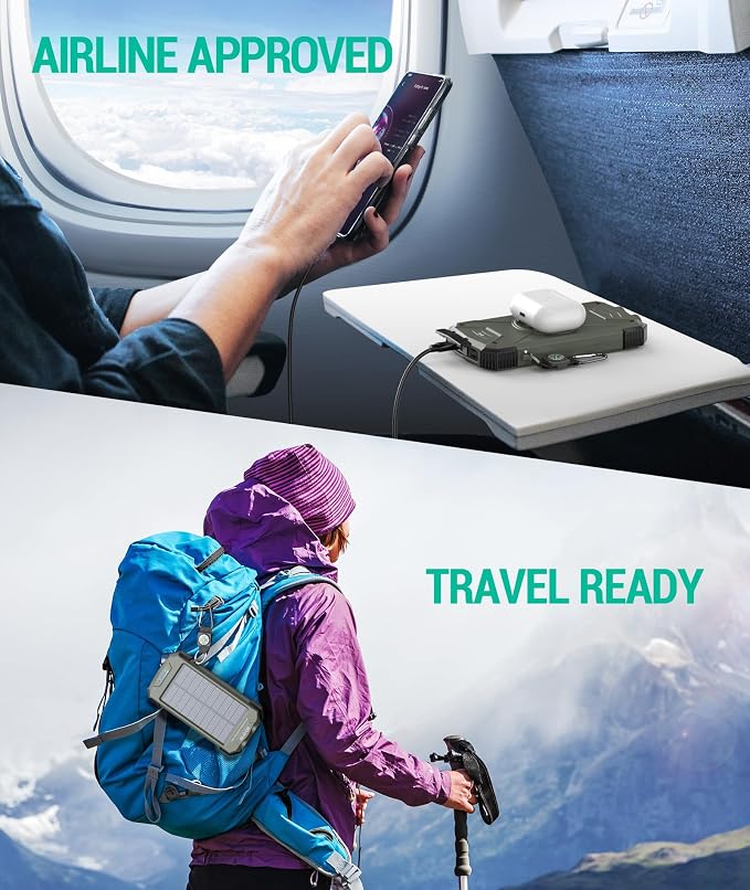BLAVOR Solar Power Bank 10,000mAh, Portable Wireless Charger, 20W Fast Charging External Battery Pack with USB C for Cell Phones, Solar Panel Charging with Dual Flashlight for Camping - Image 9