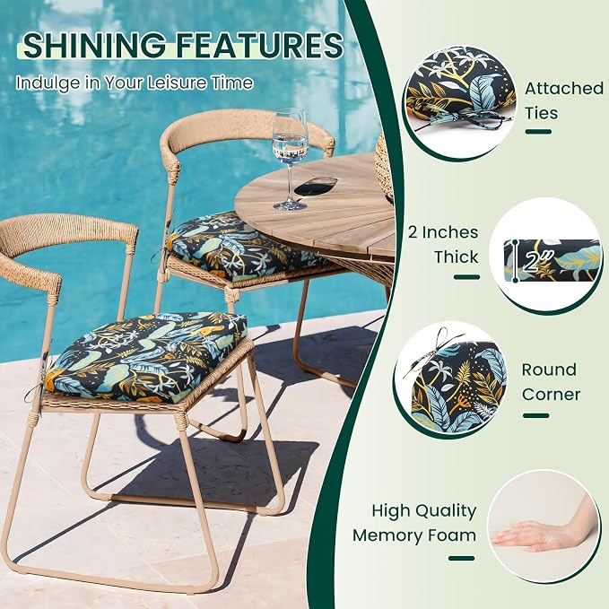 HARBOREST Outdoor Chair Cushions Set of 2, Water Resistant Patio Chair Cushions with Ties, Outdoor Seat Cushions for Patio Furniture, 17"x16"x2", Philomel - Image 3