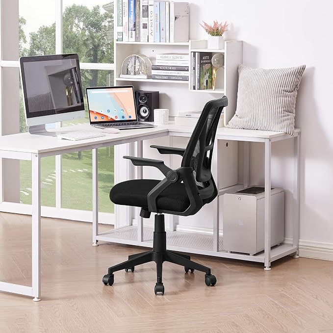 VECELO Mid-Back Swivel Ergonomic Office Chair with Adjustable Arms, Mesh Lumbar Support for Computer Task Work, Black - Image 7