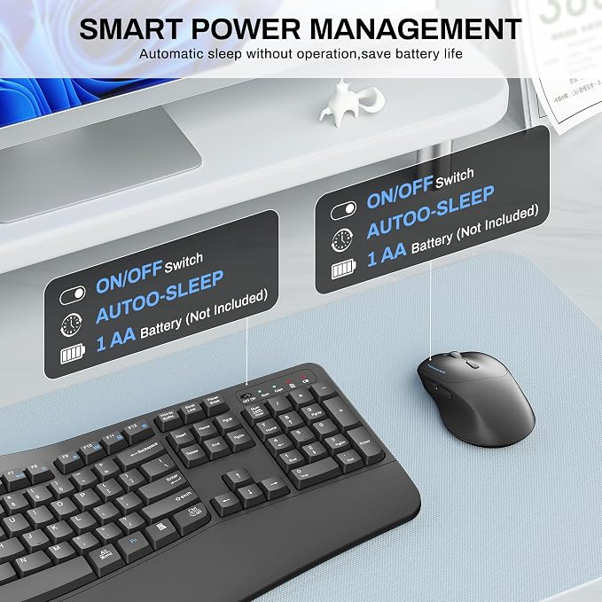 Wireless Keyboard and Mouse Combo,2.4G Full Size Ergonomic Wave Keys(Gray) | Cordless Keyboard with Wrist Rest,3-Level DPI Ergonomic Mouse for Office and Home,Windows/Mac OS/Desktop/Laptop/PC - Image 5