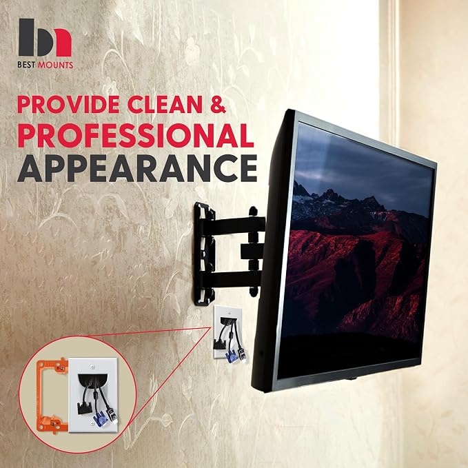 1 Pack Wall Plate Cable Pass Through with Bracket - In Wall Cable Management Kit - Recessed Cable Wall Plate Pair with Single Gang Low Voltage Mounting Bracket - Decorator Cover for Low Voltage Cables - Image 6