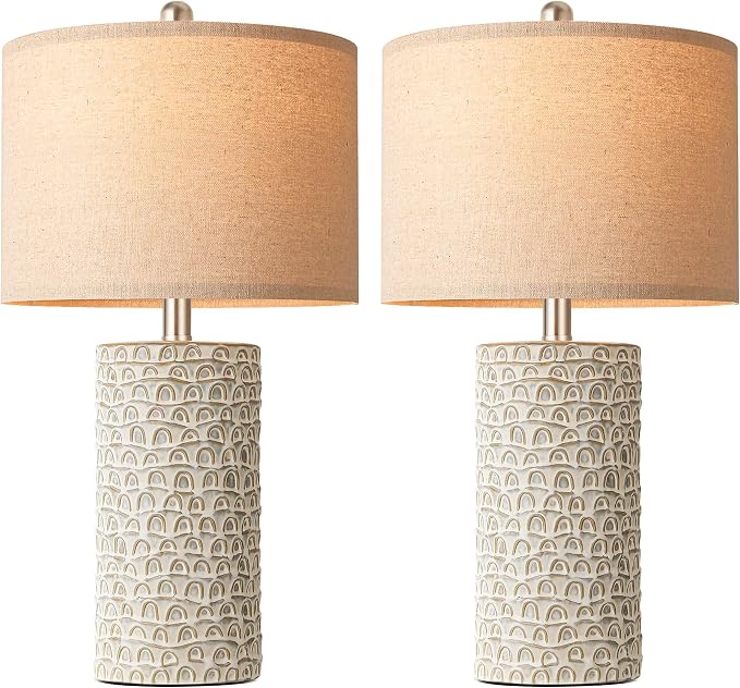 23" Modern Ceramic Table Lamp Set of 2, Table Lamps for Living Room, Rustic Farmhouse Bedside Lamps Nightstand lamp for Bedroom, Desk Lamp for End Table Home Decor Grey Shabby Chic White - Image 9