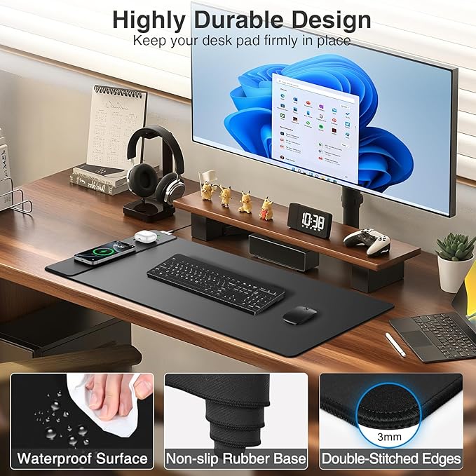 Magnetic Wireless Charging Mouse Pad, 31.5"x15.8", with 20W Adapter, Black | Large Gaming Desk Mat for Keyboard/Laptop, Non-Slip Base, Waterproof Ultra-Smooth Surface Mousepad for Gamer, Office & Home - Image 6
