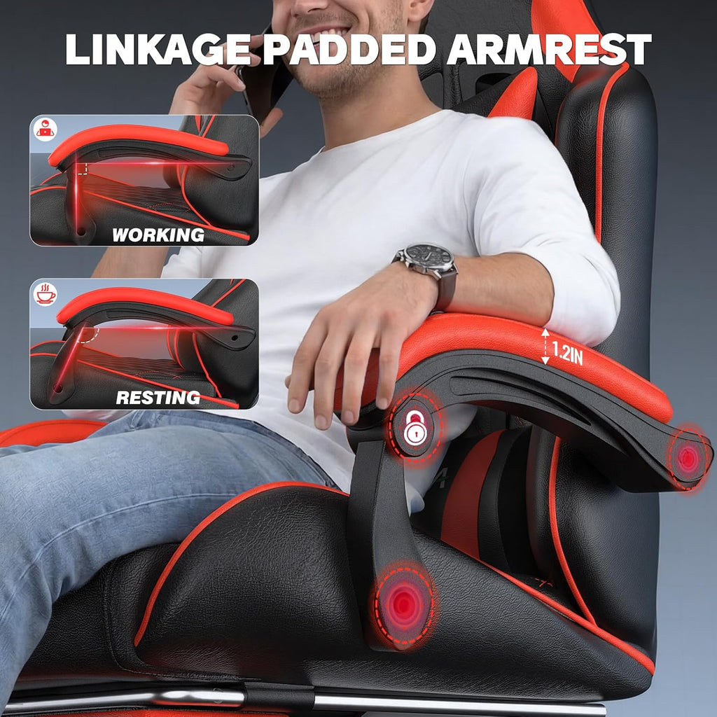 Bigzzia Gaming Chair with Footrest, Comfortable Gamer Chairs Red - Image 7