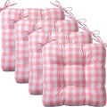 Geetery 4 Pack Chair Cushions, 16" x 15",Pink and White,Plaid by Geetery
