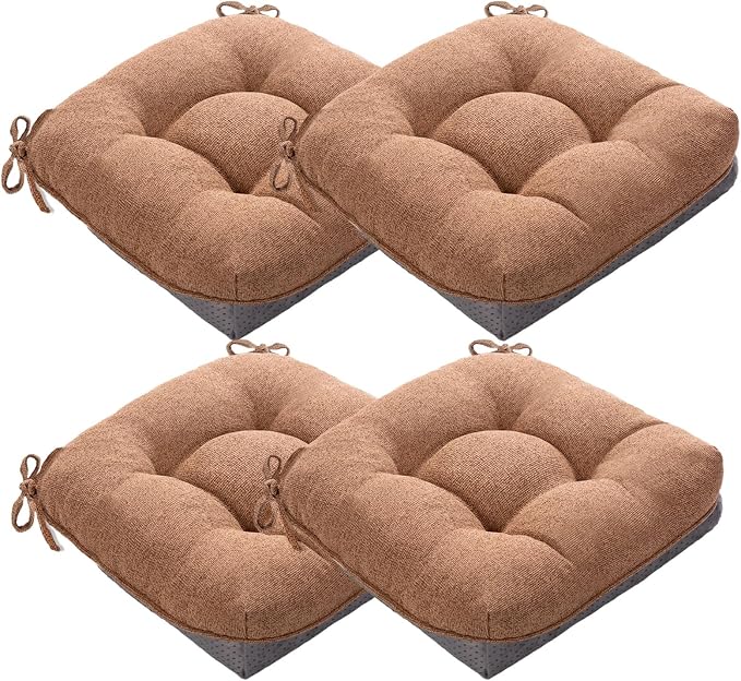 MAGIC ELEPHANT Chair Cushions for Dining Chair, Shredded Memory Foam Kitchen Chair Cushions Set of 4, Non-Slip Thick Dinning Room Chair Pads Seat Cushions, 15.5" x 15.5" x 4" (Brown) by Magicelephant