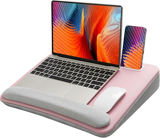 HUANUO Laptop Lap Desk with Cushion, Fit up to 15.6" Laptop，Pink | Portable Lap Desk with Pillow Cushion, Anti-Slip Strip & Storage Function for Home Office Students as Computer Laptop Stand by HUANUO