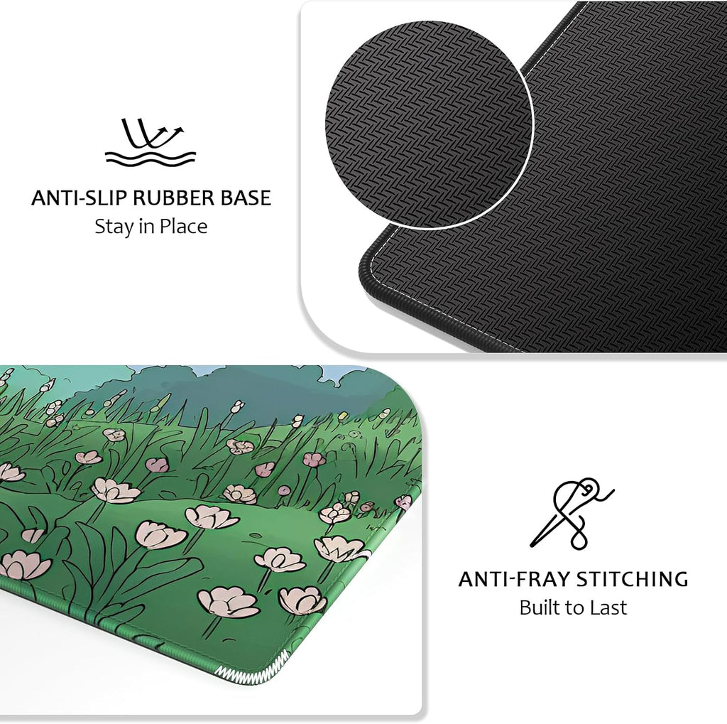 Ultra Large Gaming Mousepad, XXL Extended Full Size Desktop Matt for Keyboard, Laptop & Computer, 35.5 x 15.7 in, Anime Bunny Green Grass - Image 6