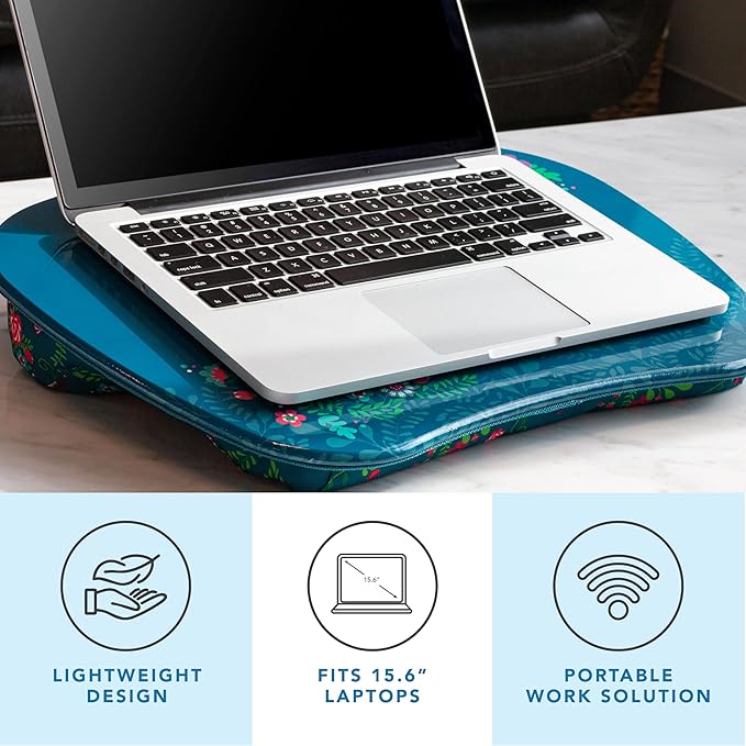 LAPGEAR MyStyle Lap Desk – Big Ideas, Fits 15.6” Laptops | Dual-Bolster Microbead Cushion, Built-In Carry Handle, Ergonomic Curved Front Edge - Image 2