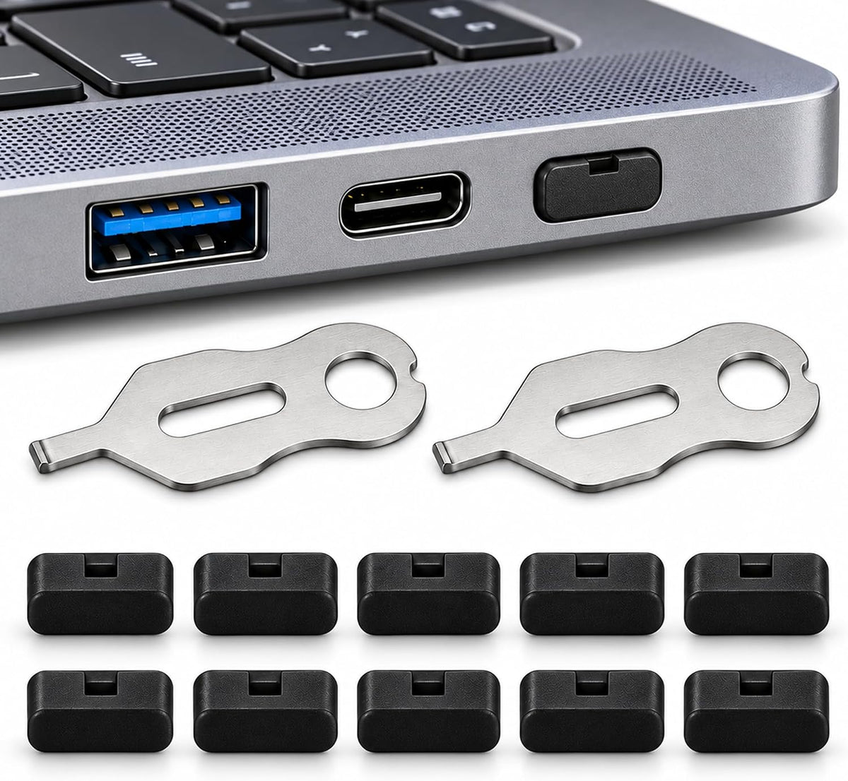 USB C Port Blockers 10 Pack, Control USB C Port Access, 2 Metal Keys, Black by PortPlugs