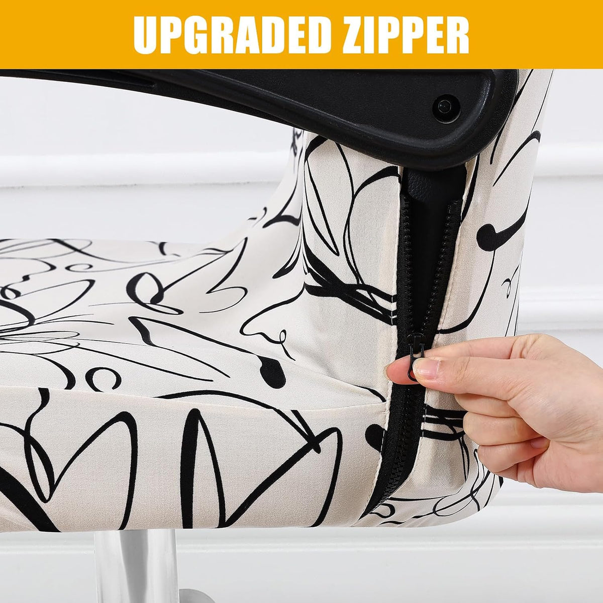 Smiry Stretch Printed Office Computer Desk Chair Covers, Beige and Black - Image 3