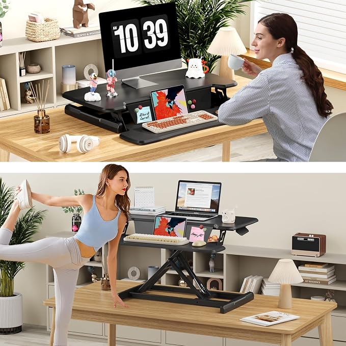 JOY worker Standing Desk Converter, 32" Height Adjustable Desk Riser, Black | Sit Stand Up Desktop Riser with Keyboard Tray & 6 Fridge Magnets, Desk Workstation Converter for Home Office Computer Laptop - Image 7