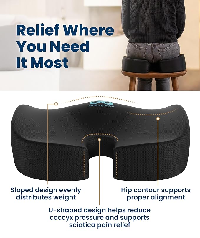 Everlasting Comfort Doctor Recommended Memory Foam Seat Cushion for Office Chairs & Car - Ergonomic Office Desk Accessories - Cushions for Tailbone Pain Relief, Sciatica (Black, X-Large) - Image 3
