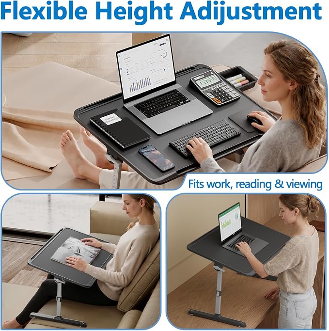 Potuopy Adjustable Laptop Lap Desk, Foldable Bed Table Tray Fit 17" Laptops | Portable Lap Desks for Adults with 8 Heights & Tilt & storage, Computer Laptop Stand for Painting & Writing on Couch Recliner - Image 8