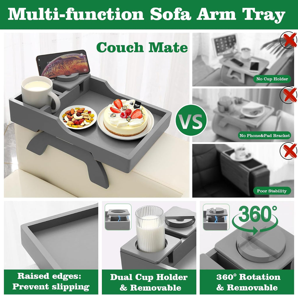 Couch Cup Holder, 4-in-1 Side Couch Arm Tray with Phone Holder, Sofa Clip on Side Table for Wide Couches Arm, Suitable for Home Drinks/Remote/Snacks-Grey - Image 6