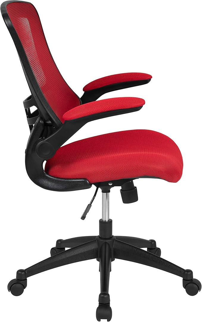 Flash Furniture Mesh Swivel Ergonomic Office Chair with Flip-Up Arms, Red | Mid-Back, Mesh Back - Image 8