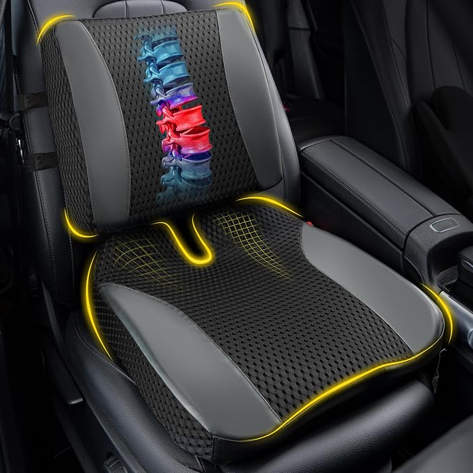 Lofty Aim Car Seat Cushion with Back Support, Lumbar Support Pillow Set | Memory Foam Car Seat Cushions for Driving, Office Chair Cushions for Back and Butt, Support for Trucks, Office Chairs, Black by LoftyAim