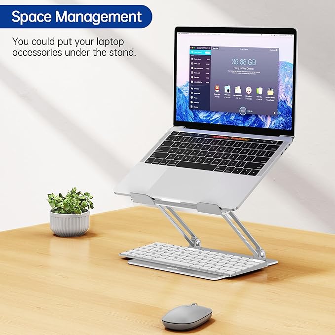 BESIGN LS10 Laptop Stand for Desk, Ergonomic Adjustable Notebook Tablet Stand, Foldable Laptop Riser, Portable Desktop Book Stands, Computer Holder Compatible with 10-14" Laptops, Silver - Image 6