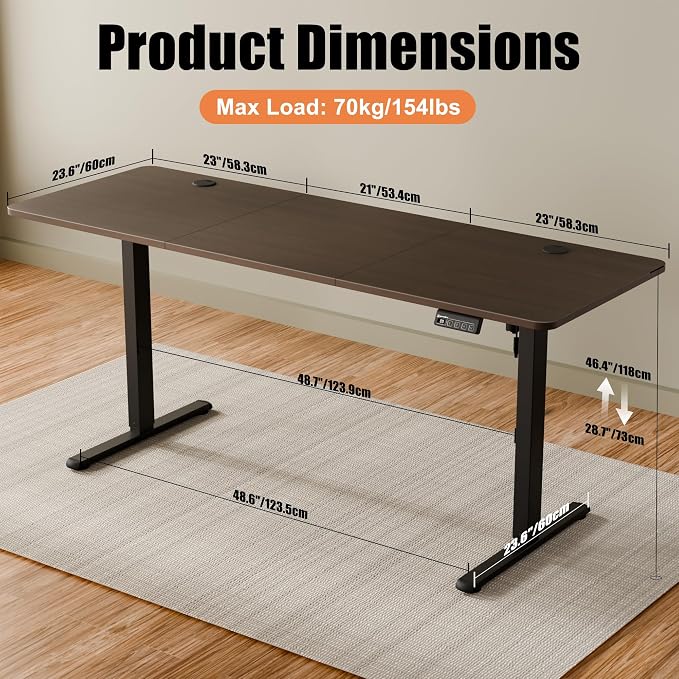67"x24" Standing Desk, Height Adjustable Sit-Stand Home Office, Walnut | Electric Adjustable Standing Desk, Sit to Stand Computer Office Desk with Splice Board, Memory Preset, Lifts 28.7''-46.5" - Image 3