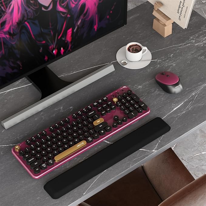Colorful Wireless Computer Keyboards Mouse Combos (Black Claret) | UBOTIE Polychrome Round Keycaps Retro PC keyboards 2.4GHz Radio Frequency Connection With Optical Mouse Power Switch - Image 2