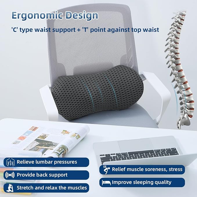 Lumbar Pillow, Memory Foam Lumbar Support Pillow for Office Chair and Car Seat, Ergonomic Streamline Back Pillow for Lower Back Pain Relief, Back Support Pillow for Sitting, Driving, Traveling - Image 4