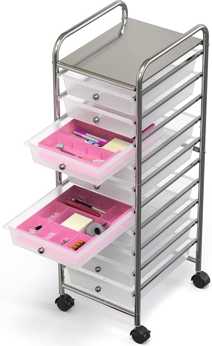 Simple Houseware Drawer Organizer Tray, 9 Adjustable Compartments, Pink | For Office, Makeup, and Craft Drawer or Desktop Storage - Image 6