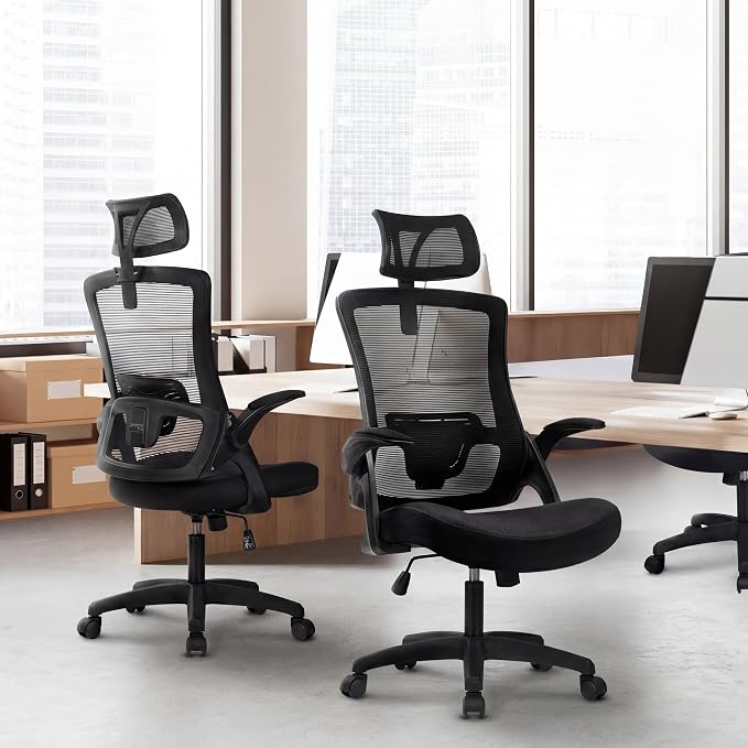NEO CHAIR Office Desk Chair with Ergonomic High Back Mesh Headrest, Black | Adjustable Headrest and Lumbar Support with Flip-Up Armrests Designed for Extended Sitting Comfort While Saving Space - Image 7