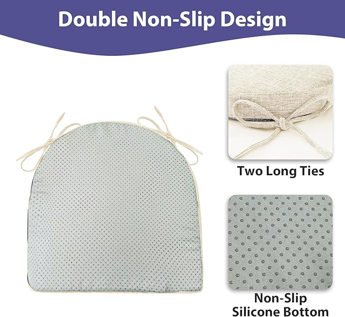 IPYNBAP Chair Cushions for Dining Chairs, Kitchen Chair Cushions, 16'' x 16'' x 2'', Non Slip Indoor Seat Cushions, Chair Pads for Dining Chairs with Ties & Removable Cover, Set of 2, Beige - Image 4