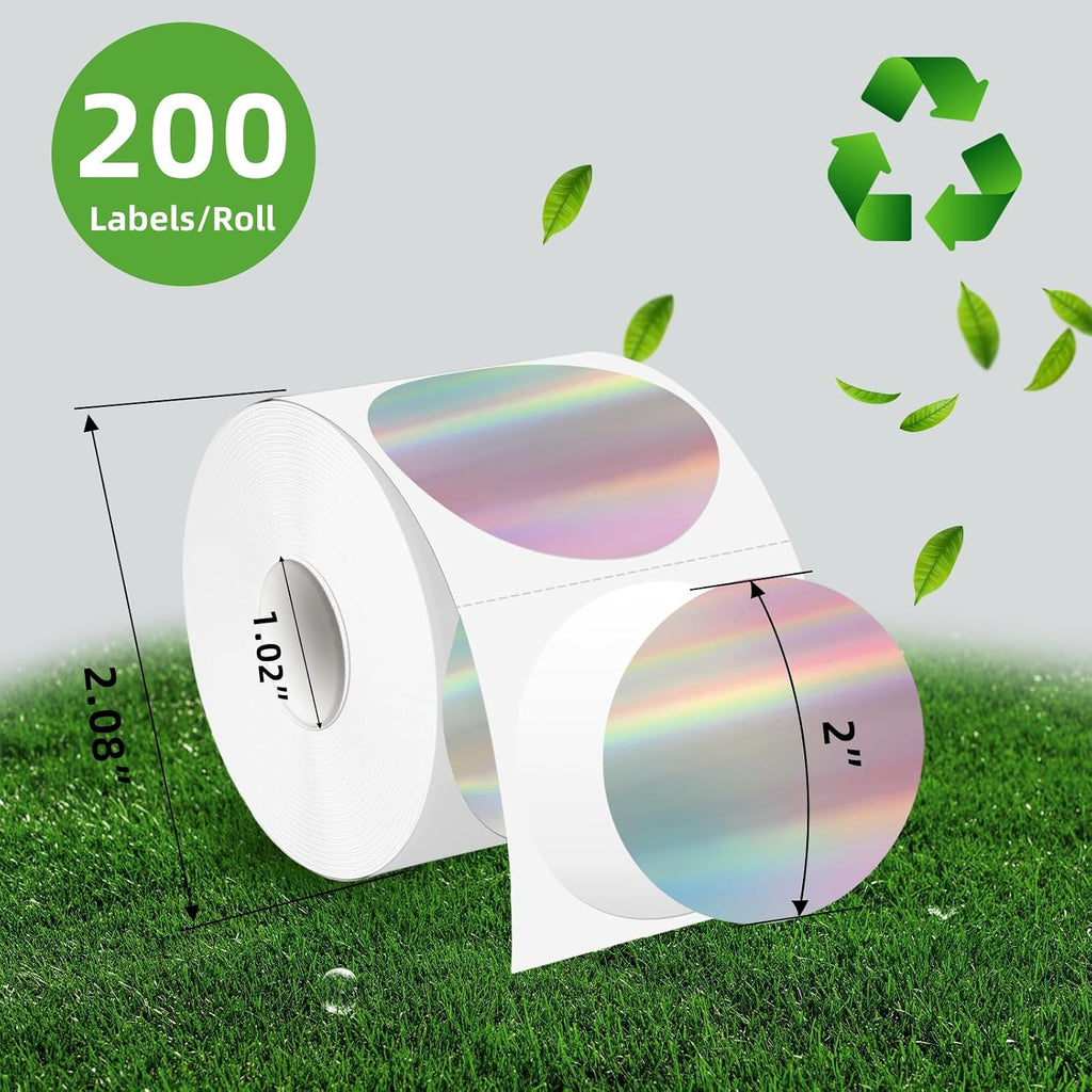 2 Inch Circle Thermal Label Stickers, Holographic Round Direct Thermal Sticker Labels, Perforation Line Design- Holographic Gradient Color - Image 2