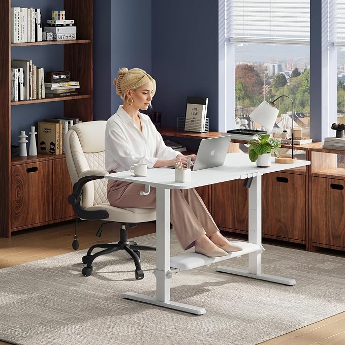 MALOL 47" x 24" Electric Standing Desk with Adjustable Footrest, White | Height Adjustable Computer Home Office Gaming Desk with 3 Memory Presets & Child Lock, Adjustable Feet, Cable Management - Image 11