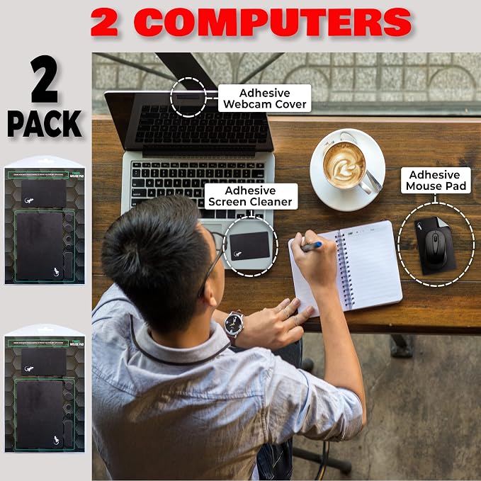 Mouse Pad Adhesive Bottom - Sticks to Any Surface - Portable - Webcam Covers and Screen Cleaner Included (2 x Black) - Image 2