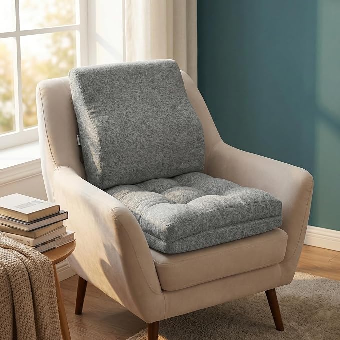 baibu Memory Foam Small Recliner Cushions with Lumbar Support Pillow Set, 18x16x4 Inch Dual-Layer Design Non-Slip Recliner Seat Cushion & Back Support Pillow for Reduce Hip & Lumbar Pain, Grey - Image 3