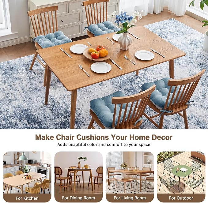 BETU Chair Cushions for Dining Chairs Set of 4,3.5" Thick Kitchen Table Chair Pads with Ties,Non Slip Backing and Covers, Seat Cushion for Dining Room,Bar,Patio Chairs,15.5"X15.5"X3.5",Smoky Blue - Image 7