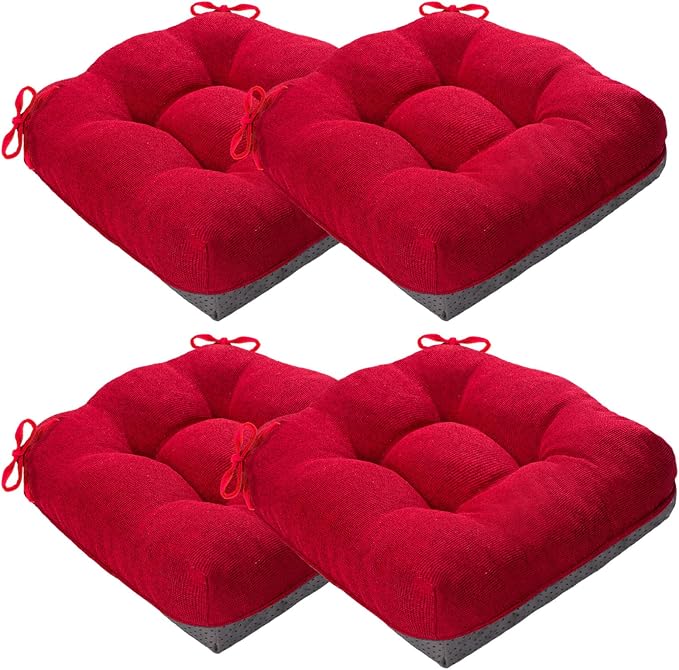 MAGIC ELEPHANT Chair Cushions for Dining Chair, Shredded Memory Foam Kitchen Chair Cushions Set of 4, Non-Slip Thick Dinning Room Chair Pads Seat Cushions, 15.5" x 15.5" x 4" (Red) by Magicelephant