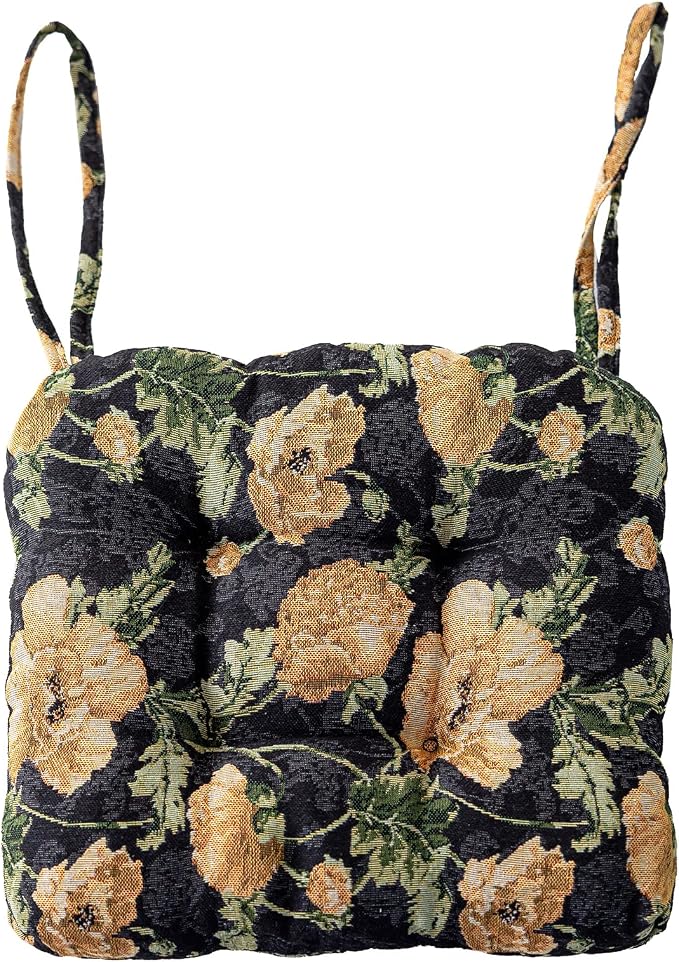 vctops Farmhouse Floral Print Chair Cushions with Ties U-Shaped Soft Comfortable Chair Pads Non Slip Seat Cushions for Indoor Dining Room and Kitchen Chairs (Flower B,18"x18") by vctops